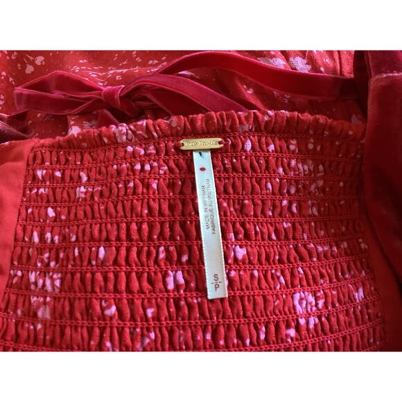 Free People Tess Mini Dress - Small, Red, Boho Milkmaid Holiday Castlecore NWT - Picture 9 of 12